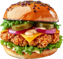 Isolated Burger with Pickles and Onions png