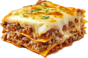 Homemade Lasagna Served on Plate with Garlic Bread png
