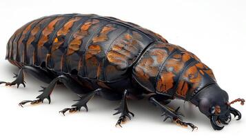 Close-up of a beetle with black and orange patterns photo