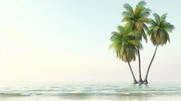 A serene scene with three palm trees standing in shallow water at sunrise photo