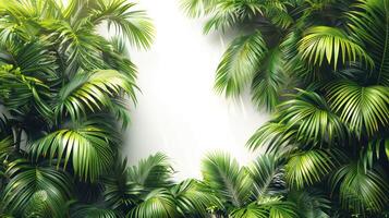 Palm leaves create a natural frame around a white wall photo