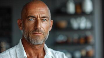 Portrait of a man with piercing blue eyes photo