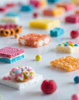 Vibrant Display of Colorful Snacks and TreatsVibrant Display of Colorful Snacks and Treats. photo
