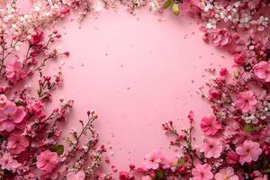 Spring Blossom Frame with Cherry and Apple Blossoms - Perfect for Greeting Cards and Invitations photo