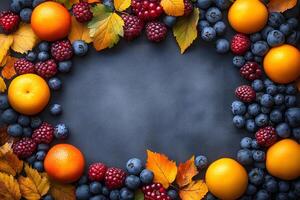 Autumn Fruit and Leaves Frame with Oranges and Berries for Seasonal Design photo