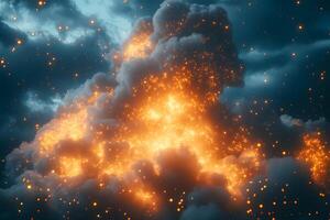Glowing Cloudscape with Fiery Particles for Atmospheric Digital Art or Sci-Fi Concept photo