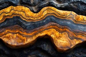 Abstract Geode Pattern with Vibrant Orange and Black Layers in Natural Rock Formation photo