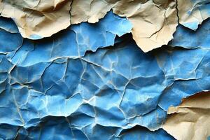 Abstract Design Featuring Torn Blue and Brown Paper Texture for Creative Use photo