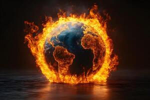 Globe Encircled by Flames Climate Change and Global Warming Conceptual Image photo
