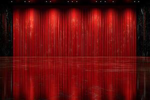 Dramatic Theater Stage with Red Curtains for Performance and Event Design photo