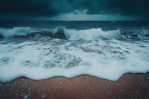 Dramatic Ocean Waves Under Stormy Skies Coastal Serenity and Power for Design photo