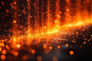 Abstract Glowing Orange Sparks and Light Streaks in Dynamic Motion for Digital Art photo