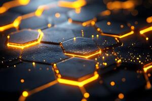 Futuristic Hexagonal Pattern with Glowing Orange Light for Tech Background photo