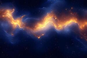Cosmic Nebula Wave with Vibrant Gold and Blue Light in Outer Space photo