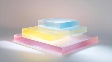 Abstract stacked shapes in soft pastel colors with subtle illumination create a calming visual display photo