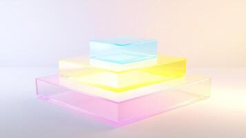 Colorful translucent layers illuminating a minimalist display setup in soft pastel tones photo
