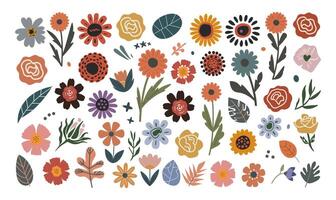 Set of hand drawn floral design elements. vector