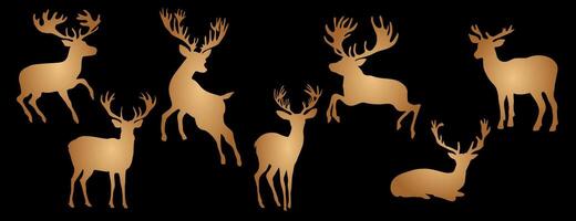 Christmas reindeer gold gradient icon set. vector