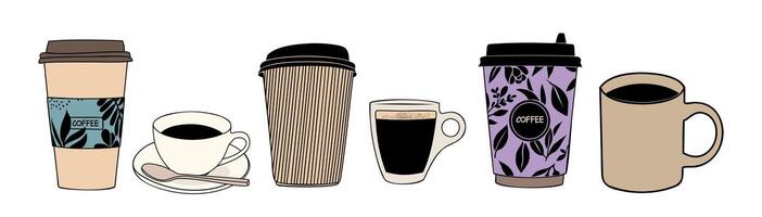 Set of different coffee cups isolated. vector
