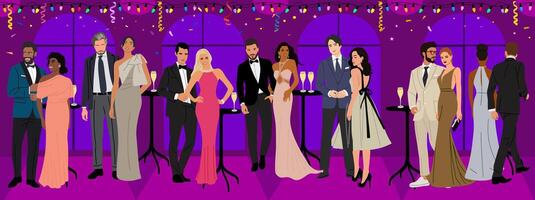 Diverse beautiful couples at corporate party event vector