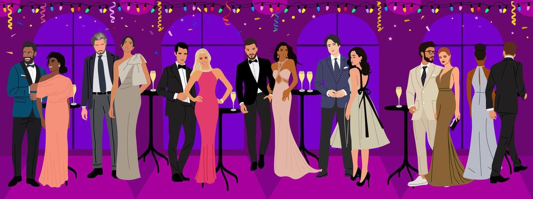 Diverse beautiful couples at corporate party event