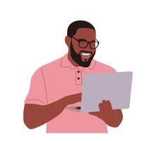 Black business man working with computer . vector
