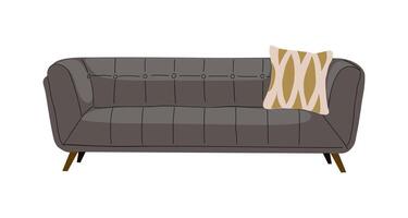 Stylish comfortable gray sofa with pillow . vector