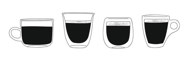 Set of different glass cups with coffee . vector