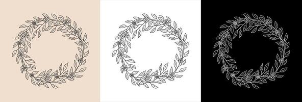 Hand drawn botanical wreath line art set. vector