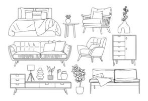 Set of modern scandinavian furniture art. vector