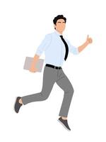 Business man character running with thumb up. vector