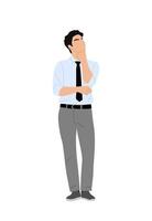 Business man character standing in thoughtful pose vector