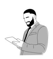 Business man holding, using digital tablet . vector