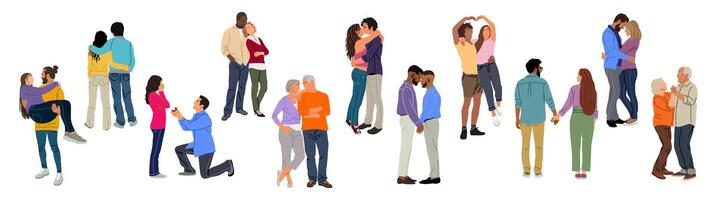 Set of different couples in love isolated. vector