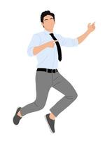 Business man character jumping, pointing to side. vector