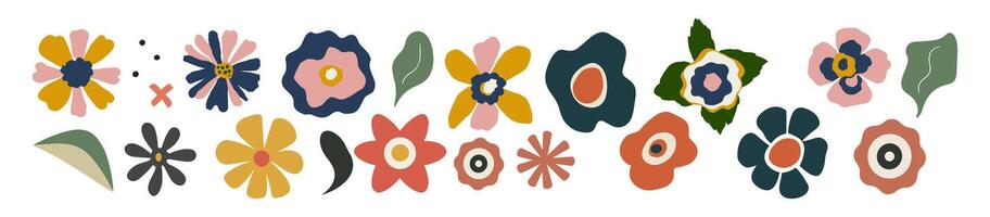 Set of hand drawn abstract floral design elements. vector