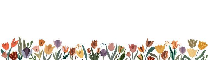 Spring banner, seamless border with tulip flowers vector