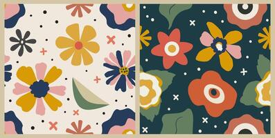 Trendy floral seamless pattern in retro style. vector
