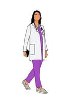 Female Doctor in medical uniform gown walking. vector