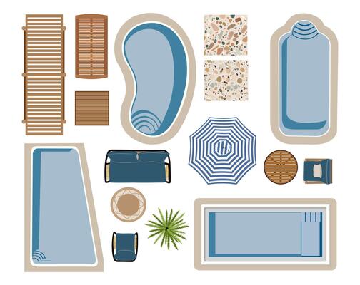 Outdoor top view icons for landscape design plan.