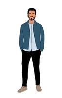 Caucasian man in formal wear standing with hands in blazer pockets vector