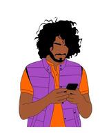 Man using mobile phone, chatting, texting isolated vector