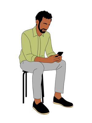 Business man sitting, using smart phone .