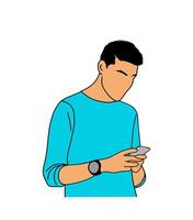 Man using mobile phone, surfing internet, chatting vector
