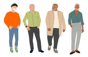 Set of different senior business men isolated. vector