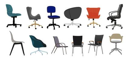 Set of different office chairs side, back view. vector