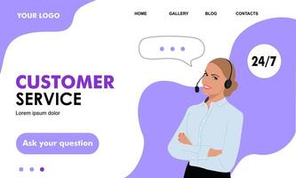 Landing page template of Customer support . vector