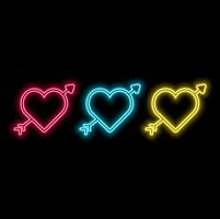 yellow heart with arrow. neon style. vector