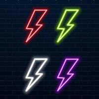 Glowing neon lightning sign. Signs of lightning, thunder and electricity, neon light icon isolated on black background. Elements of the set of minimal universal themes. vector