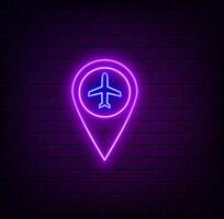 Map pointer with glowing glowing futuristic blue neon lights on black background. purple color. vector